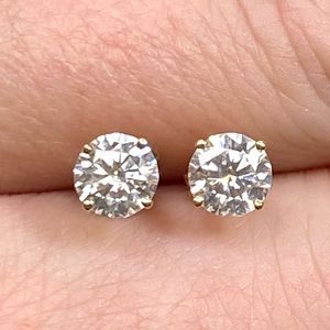 14k Yellow Gold 1 Carat Moissanite Diamond Stud Earrings